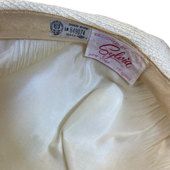 1960s White Woven Beret Hat by Sylvia | Vintage Mod | Mid Century Style main image 5